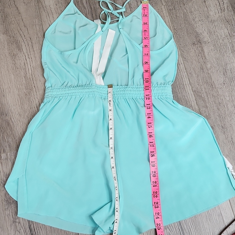 Aritzia X Wilfred "Peri" Teal Blue Silk Spaghetti Strap Shorts Romper Size S/M - Picture 16 of 16